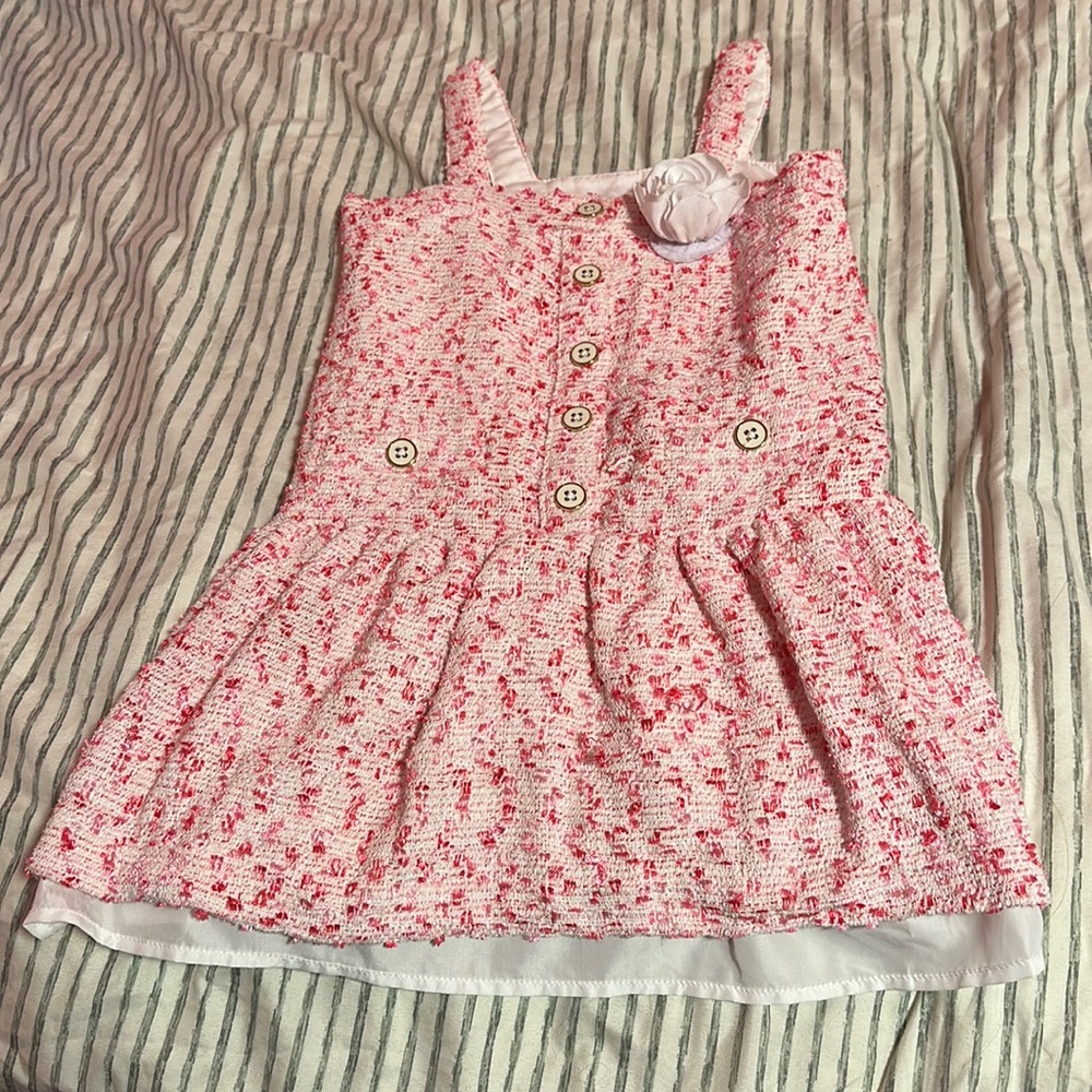 Janie and Jack Pink and White Knit Dress with Flower Accent